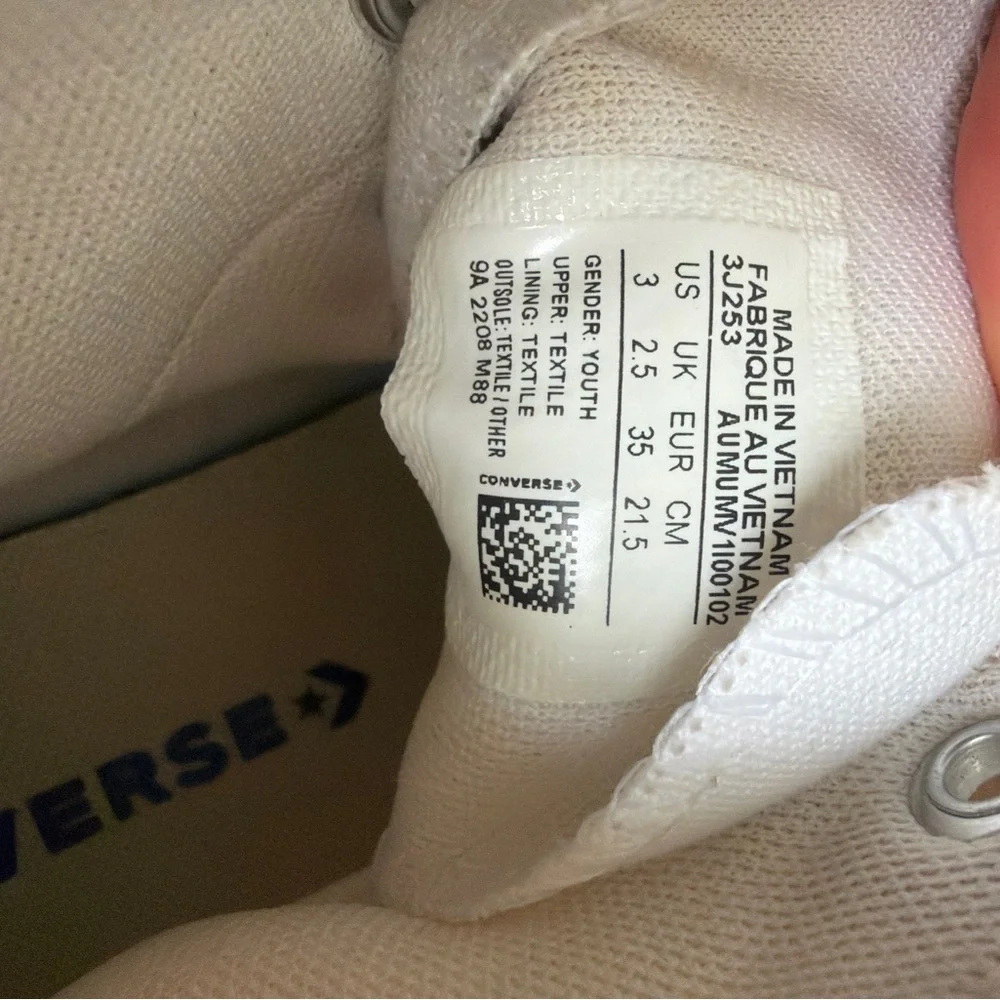 Converse White High Top Canvas Sneakers with Blue Insole Print